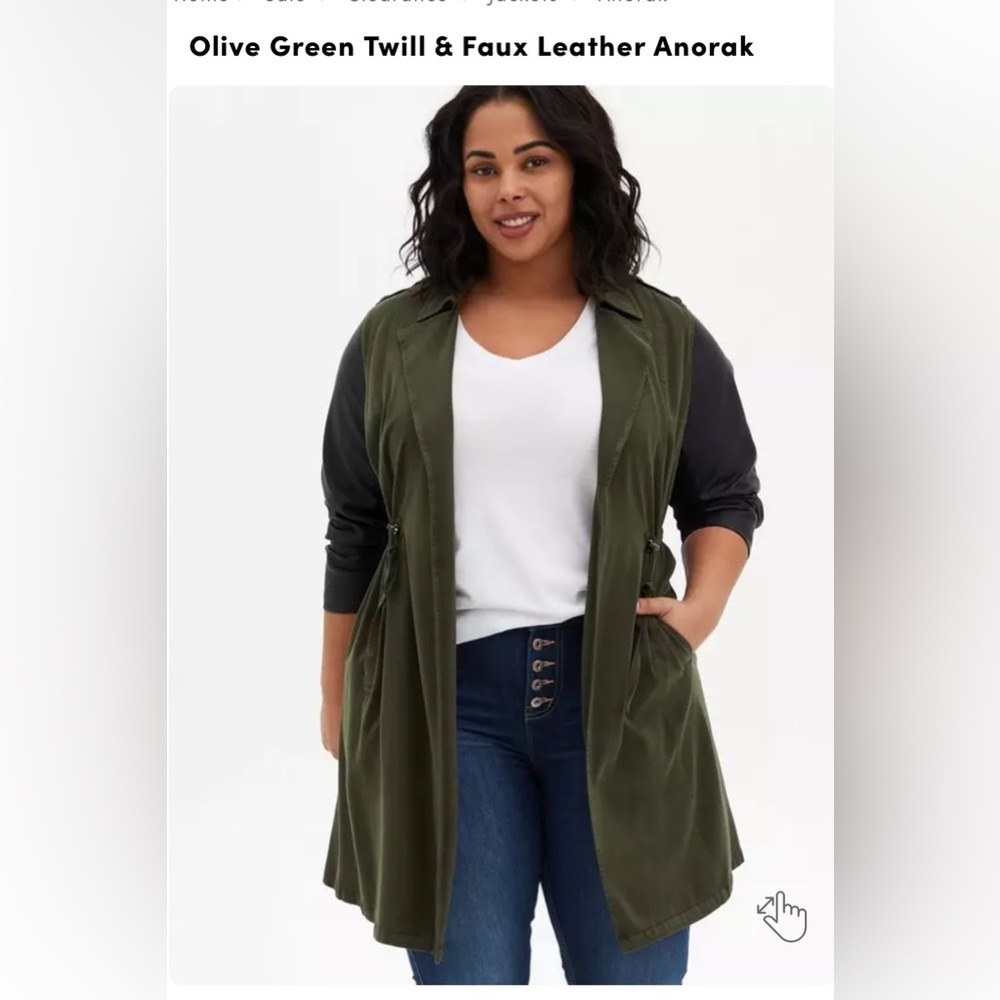 Torrid Mixed Media Olive Green Twill & Faux Leather Anorak Jacket 2